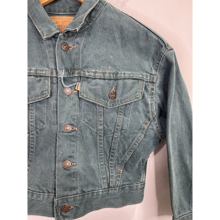 Vintage Kids 1990’s Levi’s Green Denim Jean Jacket Brown Tab Size Small (8-10)