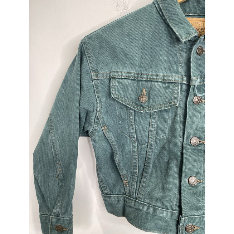 Vintage Kids 1990’s Levi’s Green Denim Jean Jacket Brown Tab Size Small (8-10)