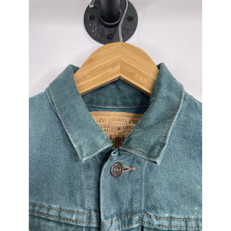 Vintage Kids 1990’s Levi’s Green Denim Jean Jacket Brown Tab Size Small (8-10)