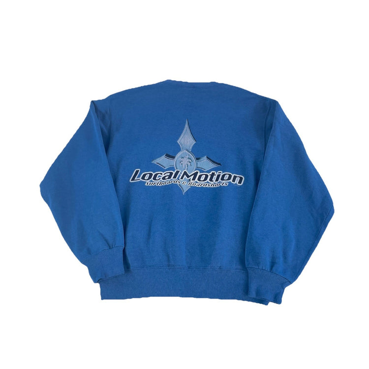 Mens Vintage Jerzees Local Motion Graphic Blue Crewneck Sweatshirt Size S