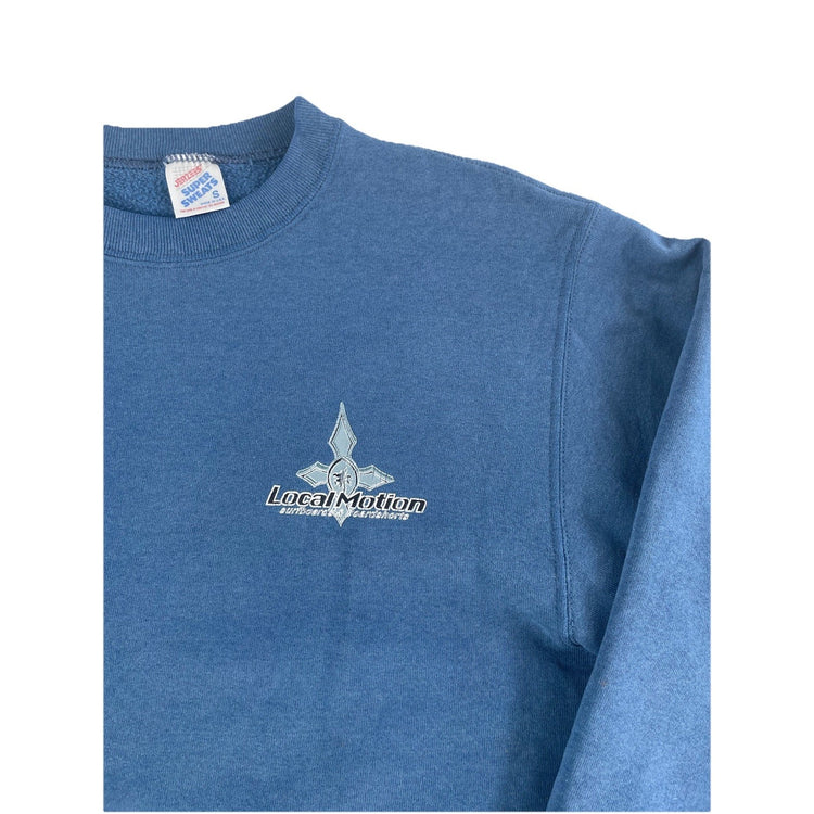Mens Vintage Jerzees Local Motion Graphic Blue Crewneck Sweatshirt Size S