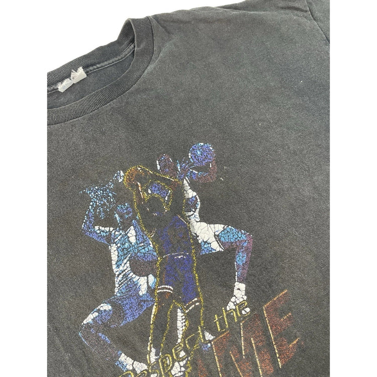 Men's Vintage Style "Respect the Game" Basketball Graphic Black T-Shirt Size XXL
