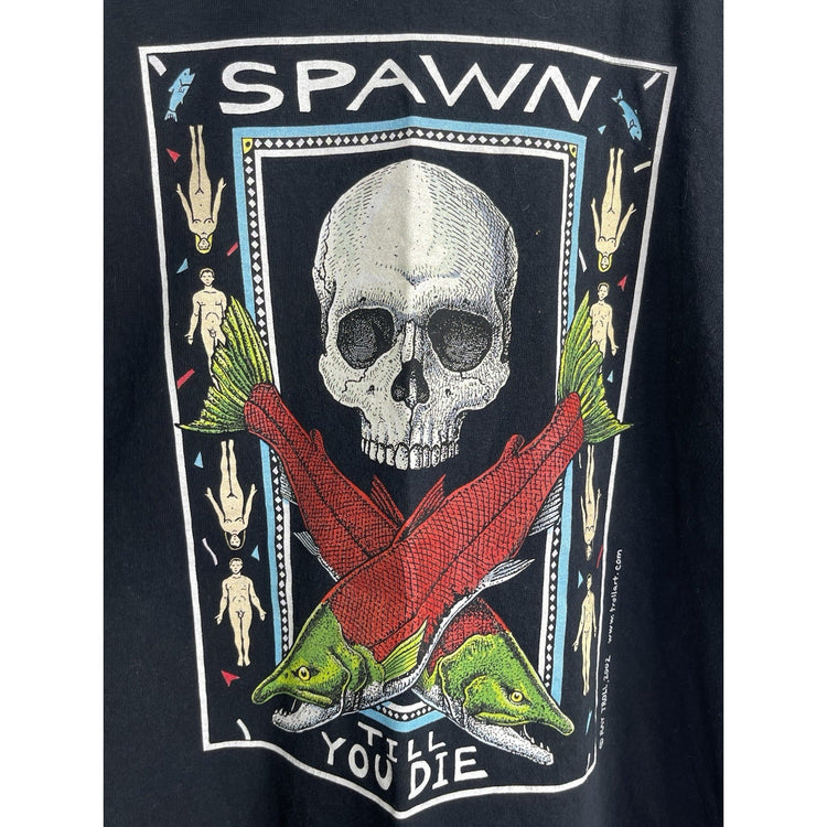 Men’s Graphic Ray Troll 2002 Spawn Till You Die T Shirt Gildan Tag Sz L