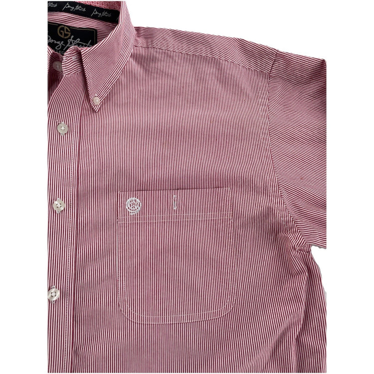 Men George Straight Collection Wagner RedStriped LongSleeve ButtonUp Shirt SizeL