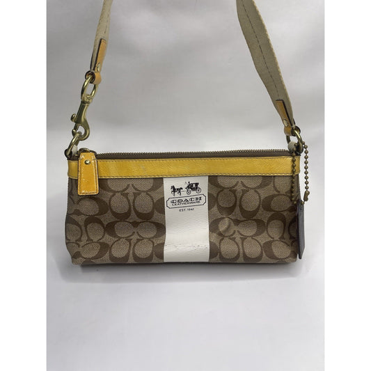 Vintage Coach leather Heritage Stripe Signature Yellow/Brown/Beige Handbag