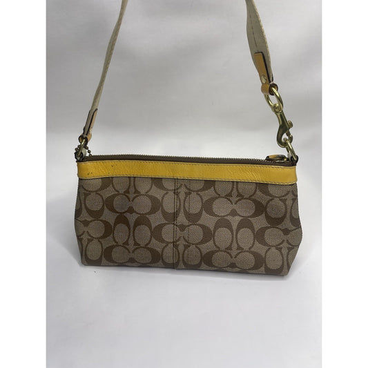 Vintage Coach leather Heritage Stripe Signature Yellow/Brown/Beige Handbag