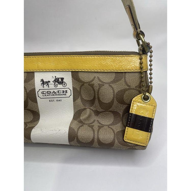 Vintage Coach leather Heritage Stripe Signature Yellow/Brown/Beige Handbag