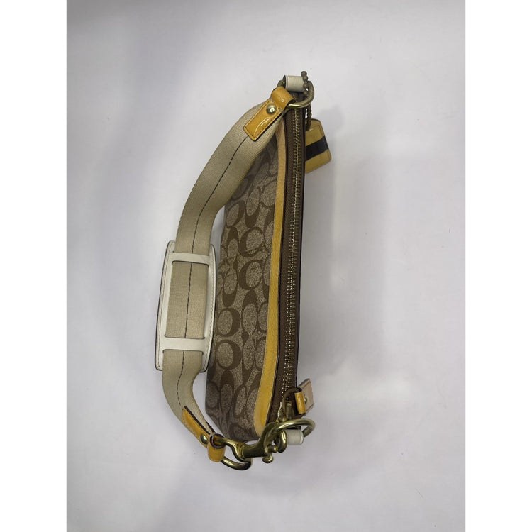 Vintage Coach leather Heritage Stripe Signature Yellow/Brown/Beige Handbag