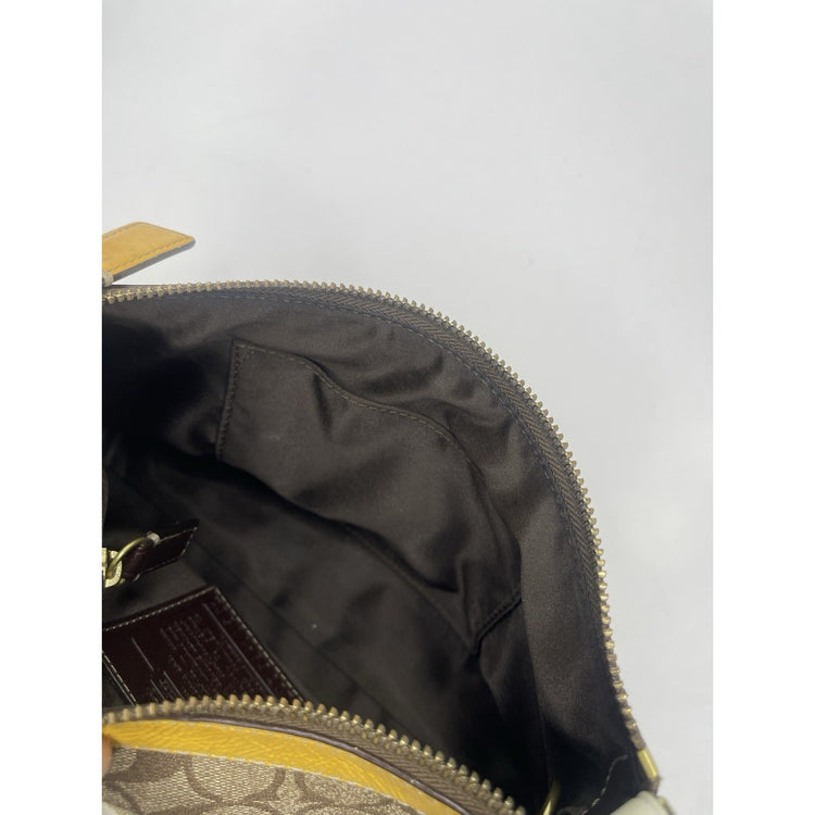 Vintage Coach leather Heritage Stripe Signature Yellow/Brown/Beige Handbag