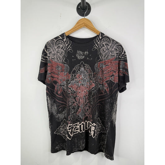 MENS Y2K STYLE CARBON BLACK “XZAVR” RHINESTONE T-SHIRT