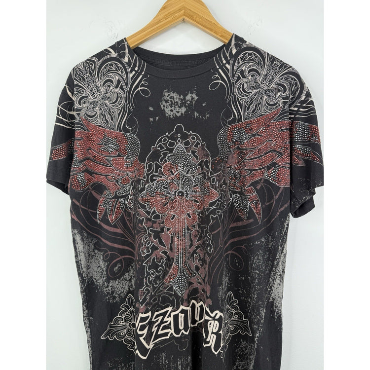 MENS Y2K STYLE CARBON BLACK “XZAVR” RHINESTONE T-SHIRT