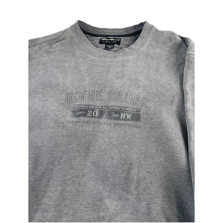 Mens Vintage Eddie Bauer Grey Graphic Crewneck Sweatshirt Size XL Tall