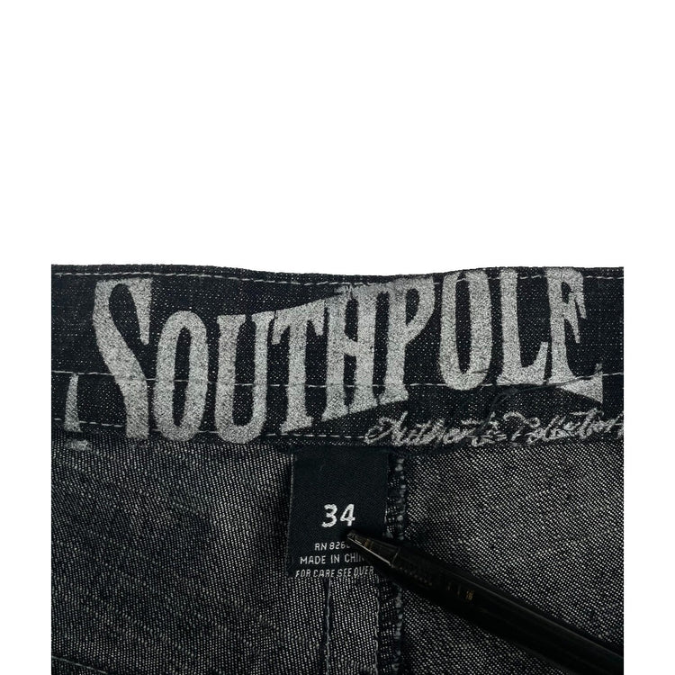 Men Vintage Southpole Black Contrast Stitch Gold Silver Embroidered Jean Size 34