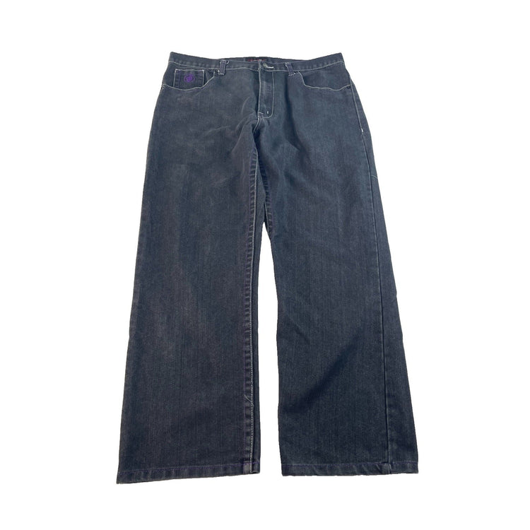 Men's Red Ape Authentic Black Denim Jeans with Purple Embroidery Size 40