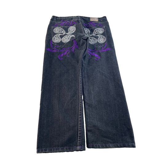 Men's Red Ape Authentic Black Denim Jeans with Purple Embroidery Size 40