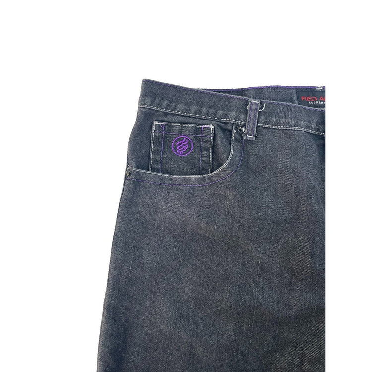 Men's Red Ape Authentic Black Denim Jeans with Purple Embroidery Size 40