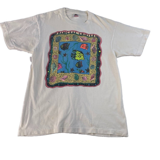 Mens Vintage 90s Princess Cruises T-Shirt Fruit of the Loom White size L