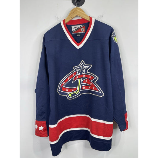Vintage Men’s Columbus Blue Jackets Jersey Blue Stitch Logo NHL Hockey Sz Large