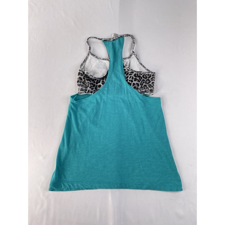 Womens PINK Victorias Secret Teal & Leopard Print Tank Top Size Medium