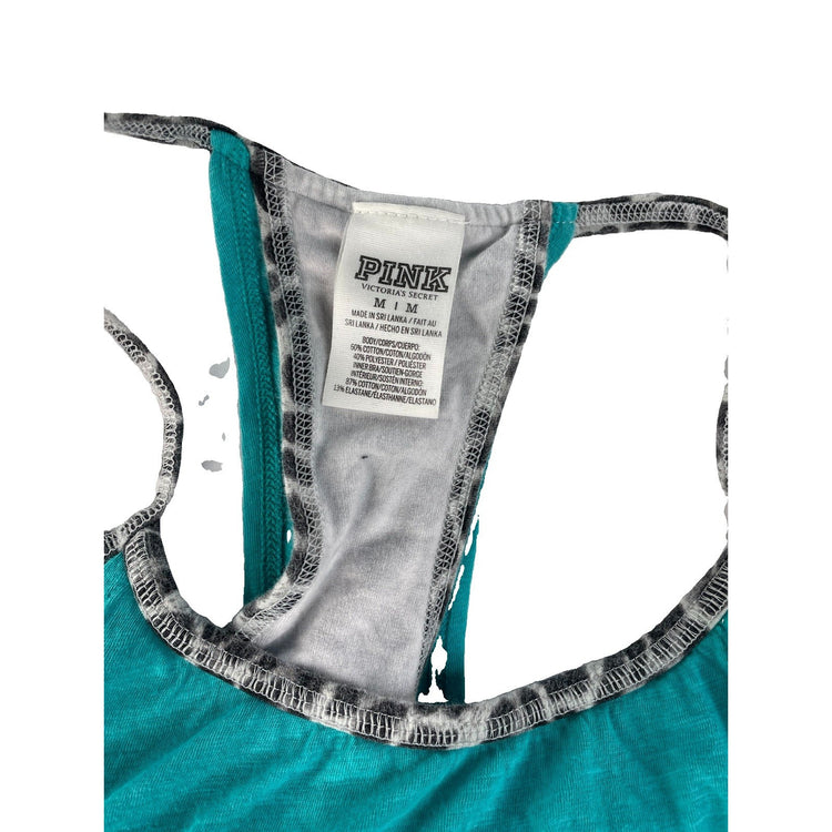 Womens PINK Victorias Secret Teal & Leopard Print Tank Top Size Medium