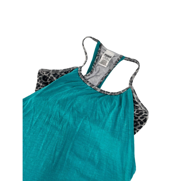 Womens PINK Victorias Secret Teal & Leopard Print Tank Top Size Medium