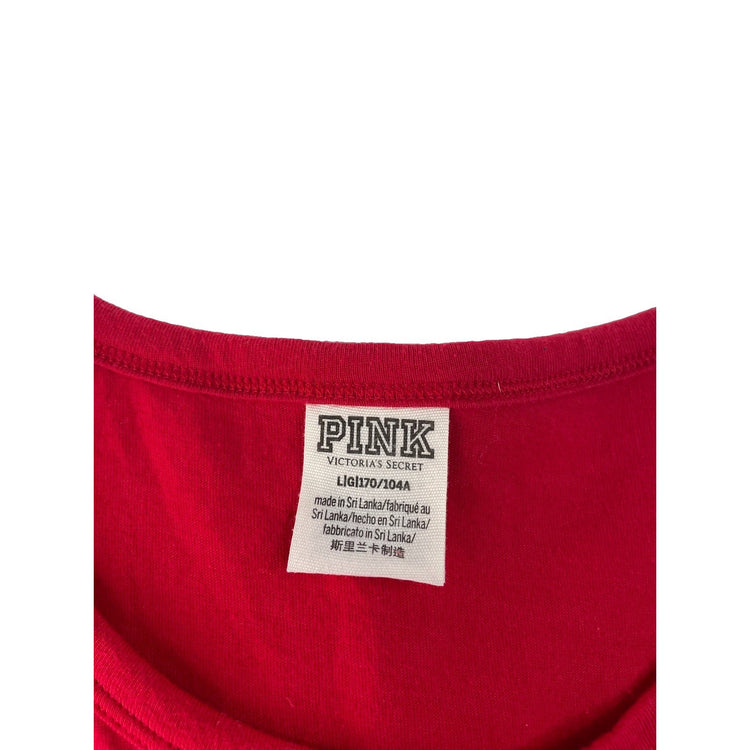 Womens PINK Victorias Secret Red Longsleeve Rhinestone T Shirt Size Large