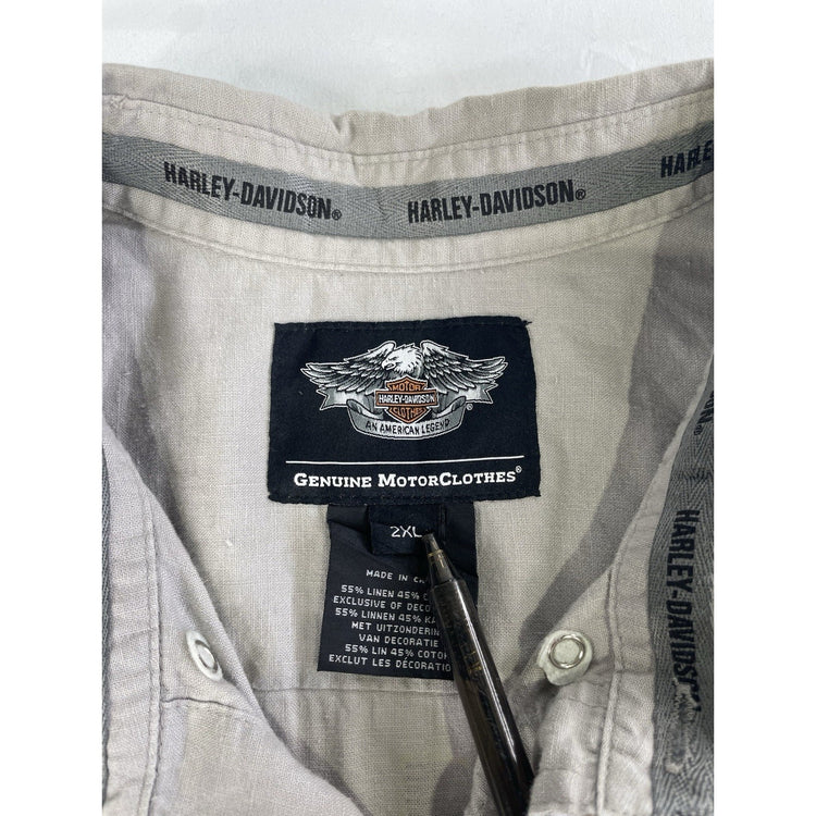 Mens Vintage Harley Davidson Light Gray Sleeveless Button-Down Shirt Size 2Xl