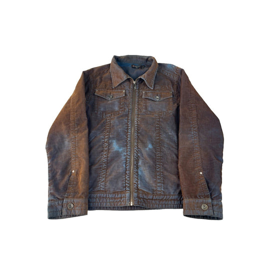 Mens Vintage Point Zero Brown Blue Sun Faded Corduroy Full Zip Jacket SIZE L