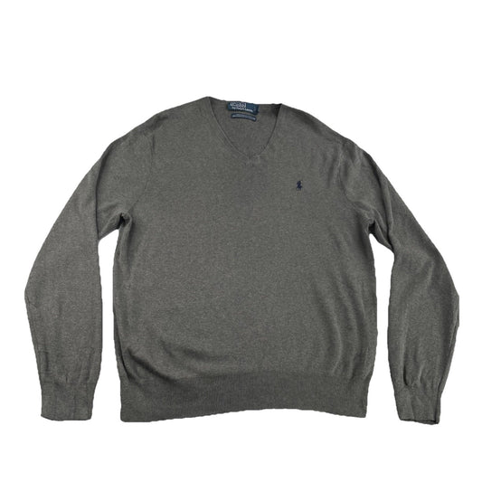 Mens Polo Ralph Lauren Size Large Grey V Neck Sweater