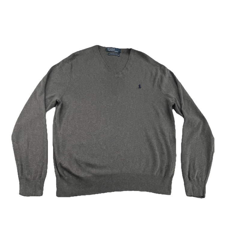 Mens Polo Ralph Lauren Size Large Grey V Neck Sweater