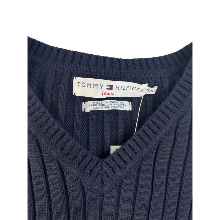 Women's Tommy Hilfiger Jeans Navy V-Neck Ribbed Sweater Size S