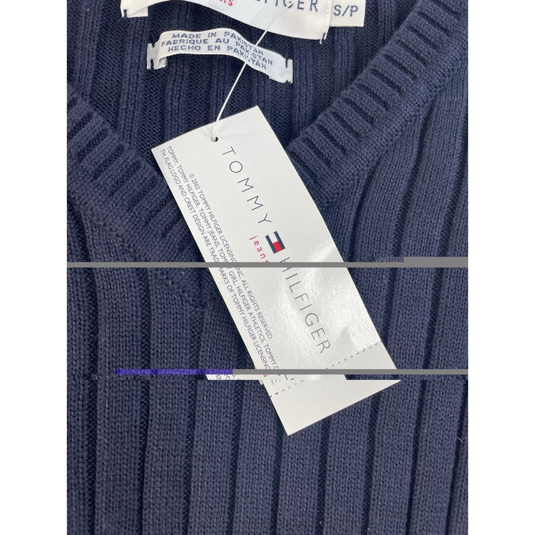 Women's Tommy Hilfiger Jeans Navy V-Neck Ribbed Sweater Size S