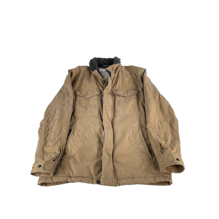 Mens Vintage American Eagle Beige Faux Fur Lined Filed Jacket Size Large