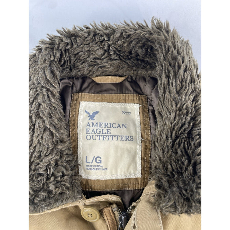 Mens Vintage American Eagle Beige Faux Fur Lined Filed Jacket Size Large