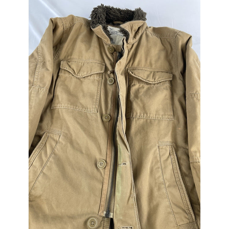 Mens Vintage American Eagle Beige Faux Fur Lined Filed Jacket Size Large