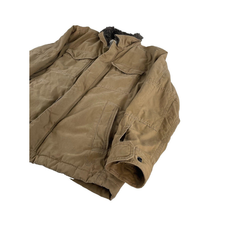 Mens Vintage American Eagle Beige Faux Fur Lined Filed Jacket Size Large