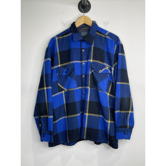 Backpacker Shirt Mens Large Blue Plaid Flannel Long Sleeve Button Up Sz L