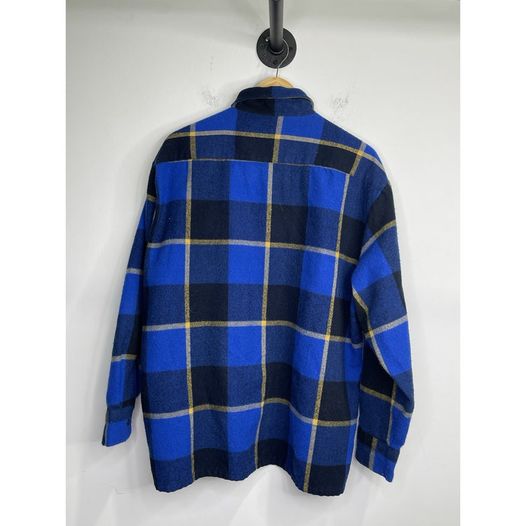 Backpacker Shirt Mens Large Blue Plaid Flannel Long Sleeve Button Up Sz L