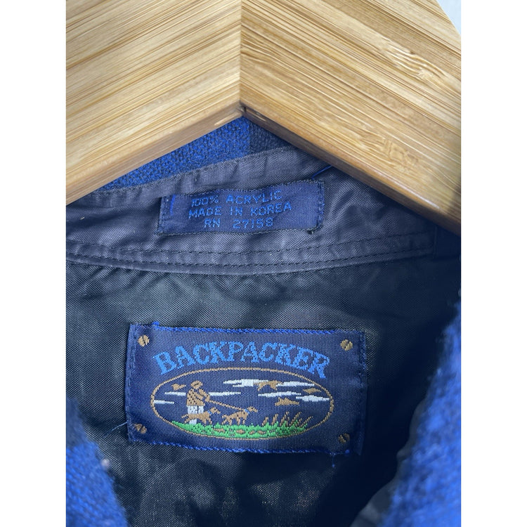 Backpacker Shirt Mens Large Blue Plaid Flannel Long Sleeve Button Up Sz L