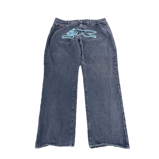Mens Icecream Running Dog Black Denim Jeans Size 38