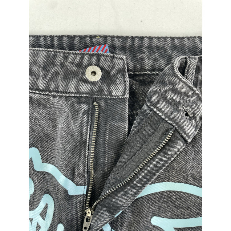 Mens Icecream Running Dog Black Denim Jeans Size 38