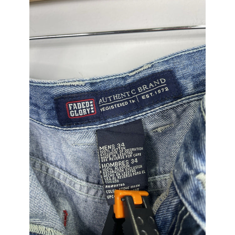 Men’s Y2K Faded Glory 6 Pocket Blue Denim Jorts 34x9.5