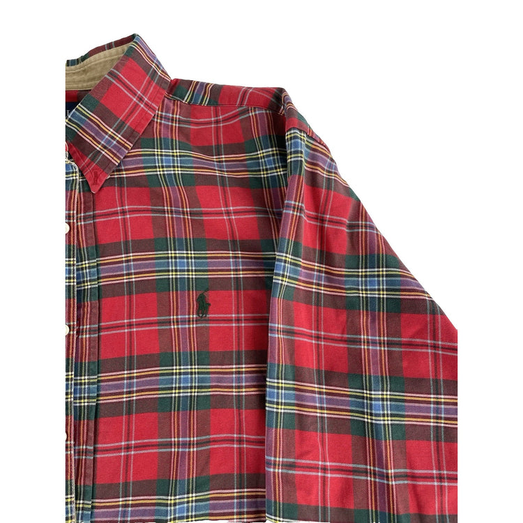 Mens Polo Ralph Lauren Red & Green Plaid Long Sleeve Button Down Shirt Size XL
