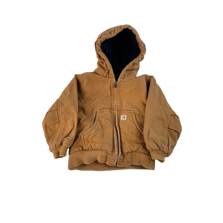 Toddler Carhartt Quilted Lined Hooded Canvas Jacket Tan Size 3T