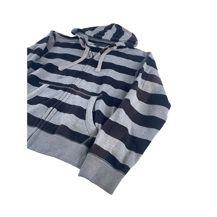 Mens Y2K Old Navy Black & Gray Striped Zip Up Jacket Size Medium