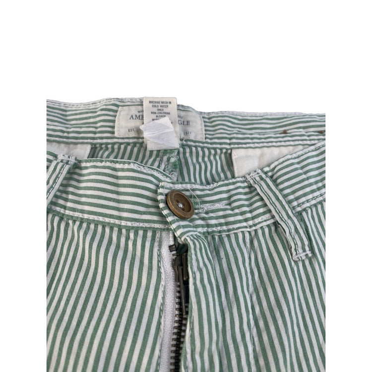 Mens American Eagle Green & White Micro Striped Shorts Size 32