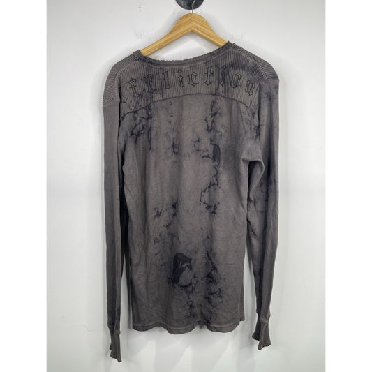 Men’s Y2K Affliction Black And Grey Knit Pullover Long Sleeve Shirt Sz L