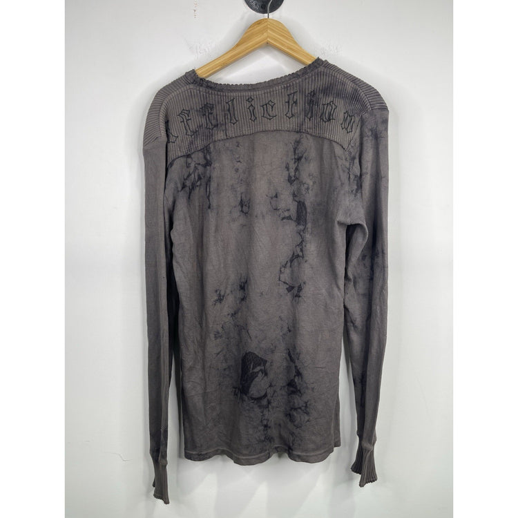 Men’s Y2K Affliction Black And Grey Knit Pullover Long Sleeve Shirt Sz L