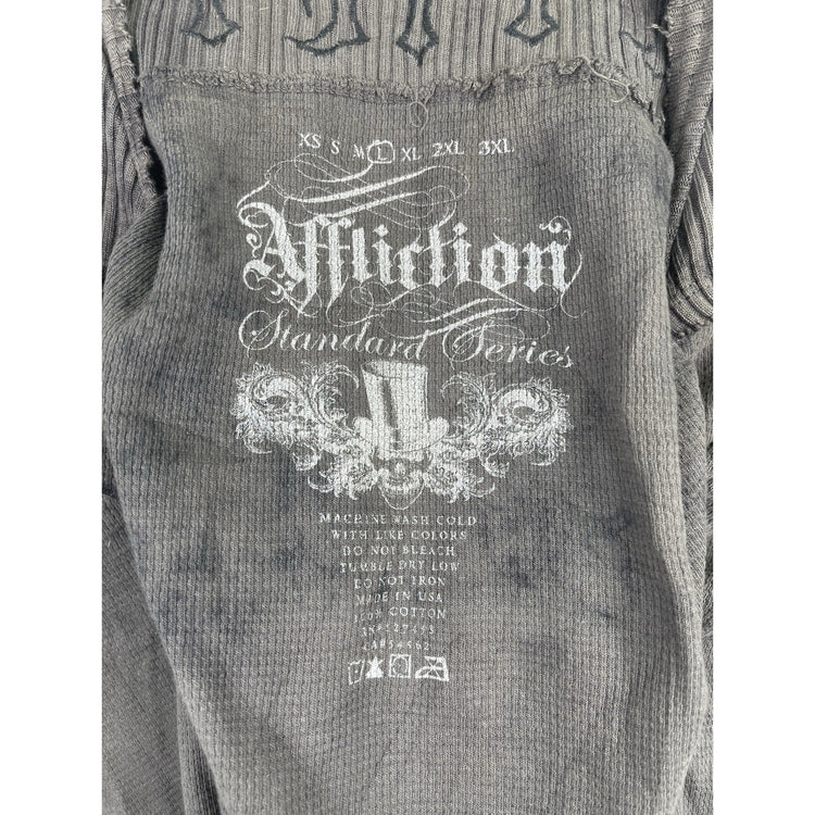 Men’s Y2K Affliction Black And Grey Knit Pullover Long Sleeve Shirt Sz L