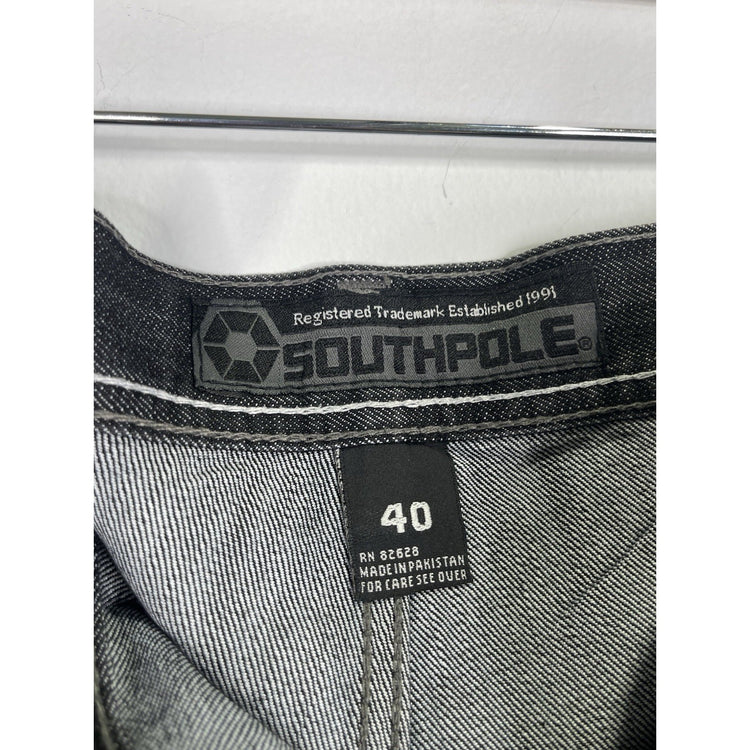 VTG Y2K Men’s Distressed Dark Wash Black Southpole Baggy Denim Jeans 40x36